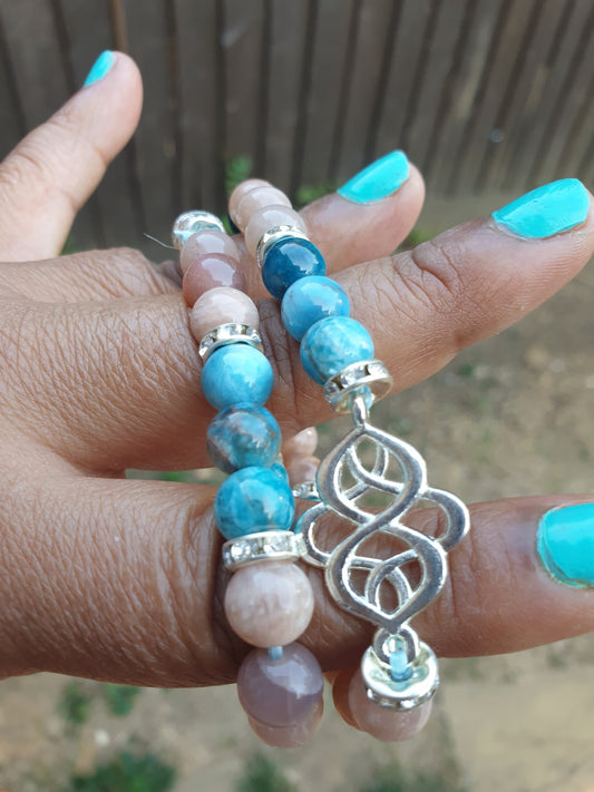 Sunstone & Blue Apatite Crystal Bracelets