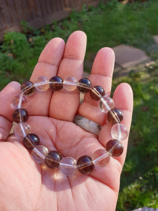 Clear and Smoky Quartz 10mm Bracelet