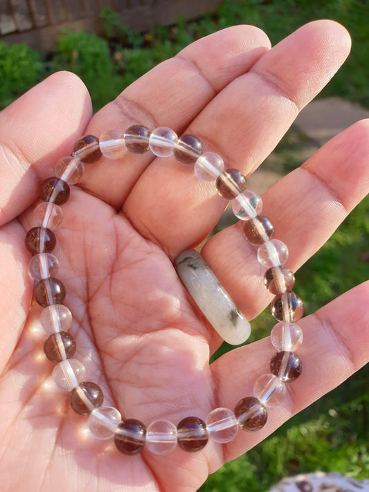 Clear and Smoky Quartz 6mm Bracelet