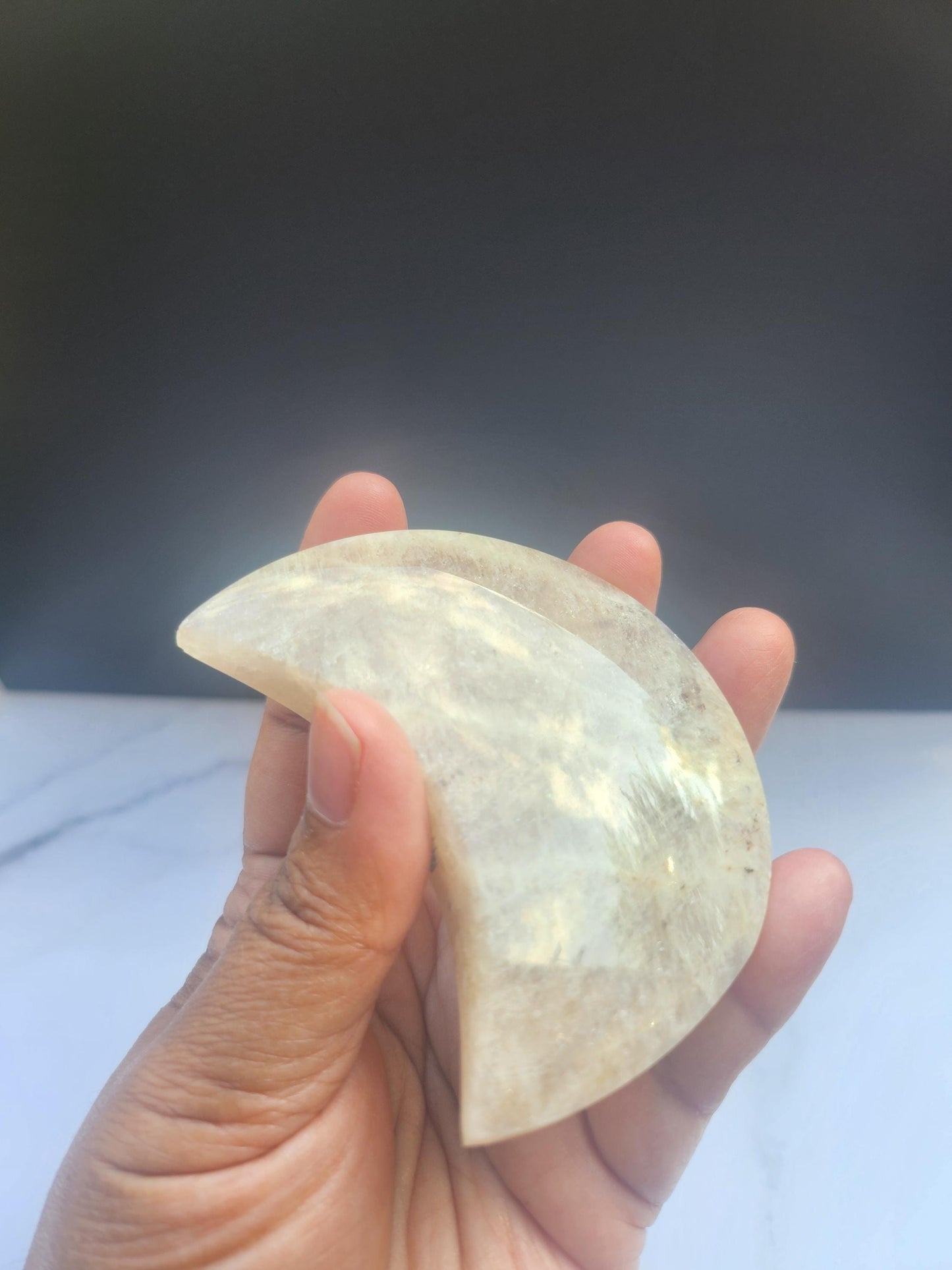 Flashy Peach Moonstone Moon Carving