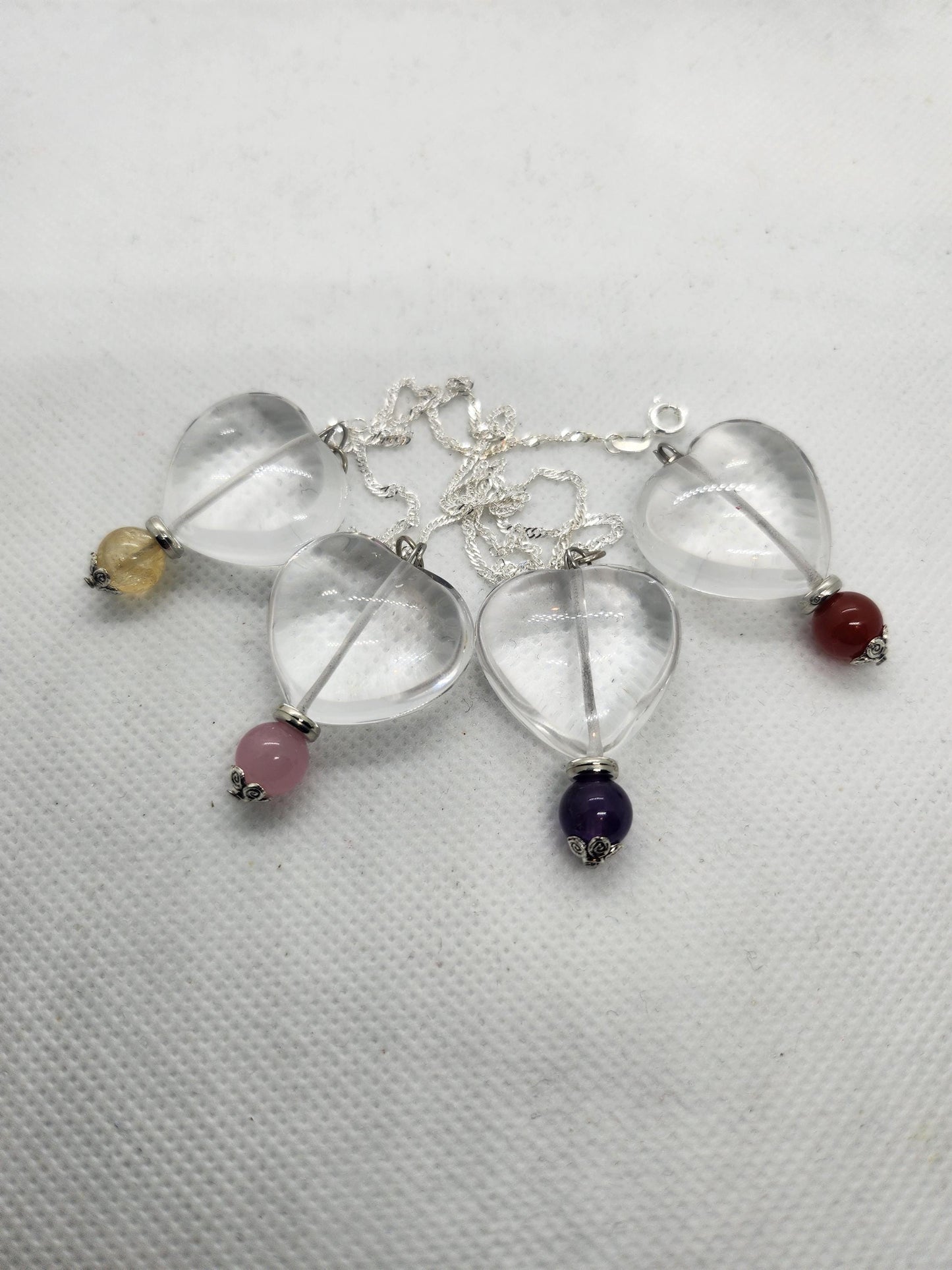 Clear Quartz Heart and Rose Bead Pendant
