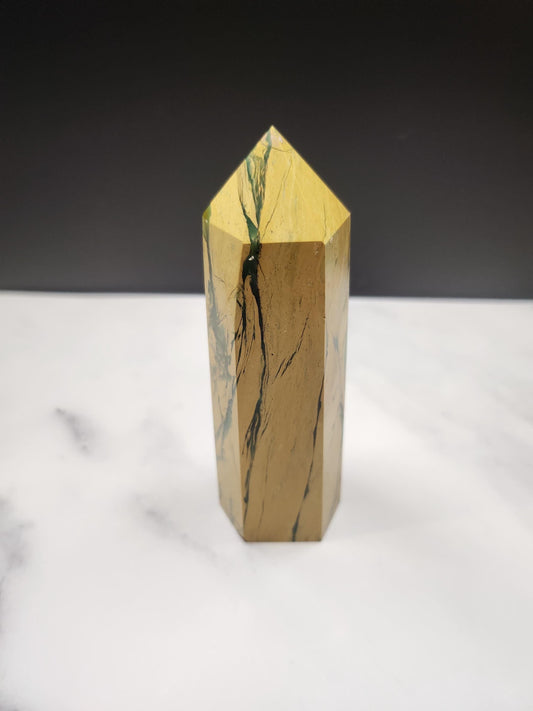 Large Chrysophrase in Yellow Jasper Obelisk/Tower
