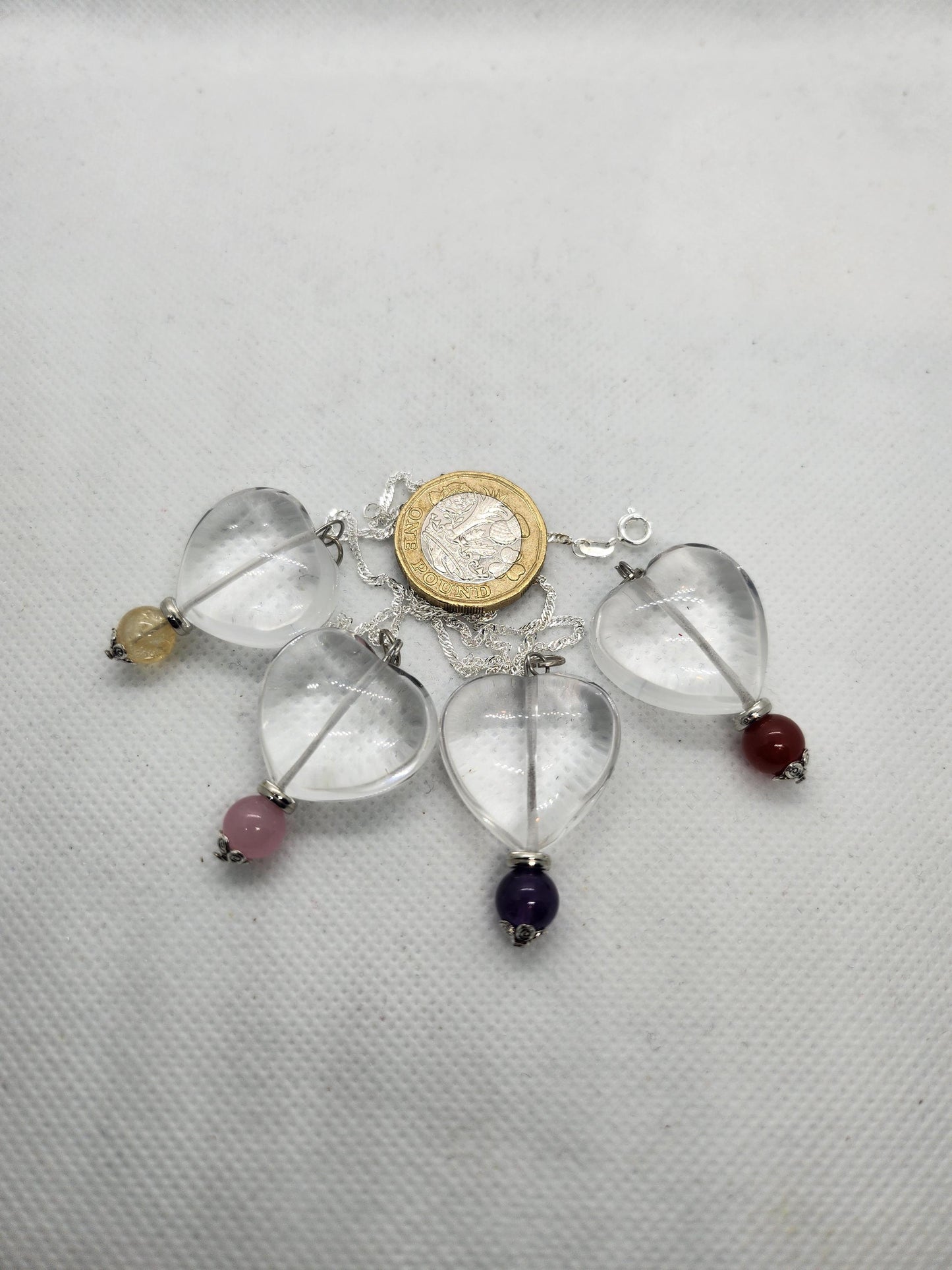 Clear Quartz Heart and Rose Bead Pendant