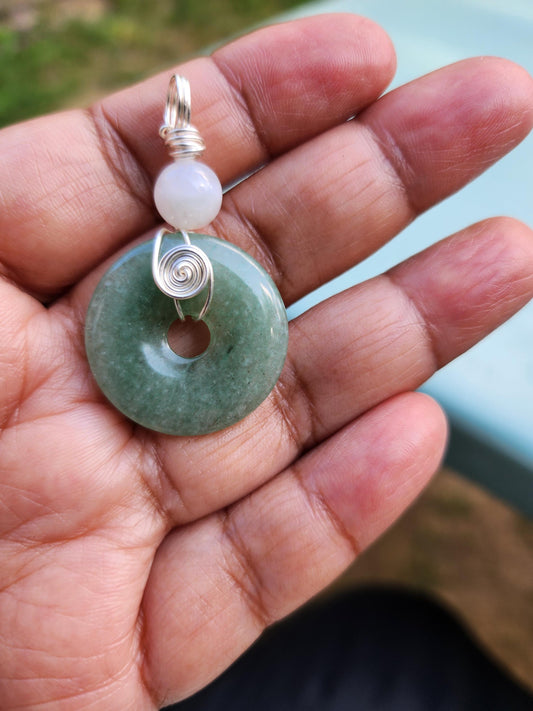 Green Aventurine and Moonstone Bead Pendant