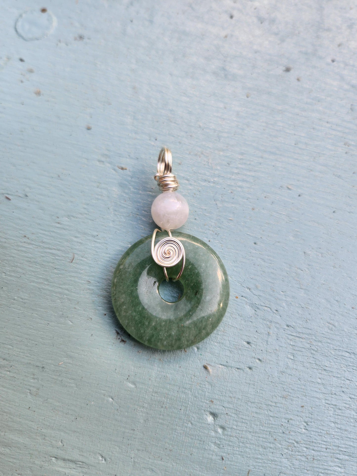 Green Aventurine and Moonstone Bead Pendant