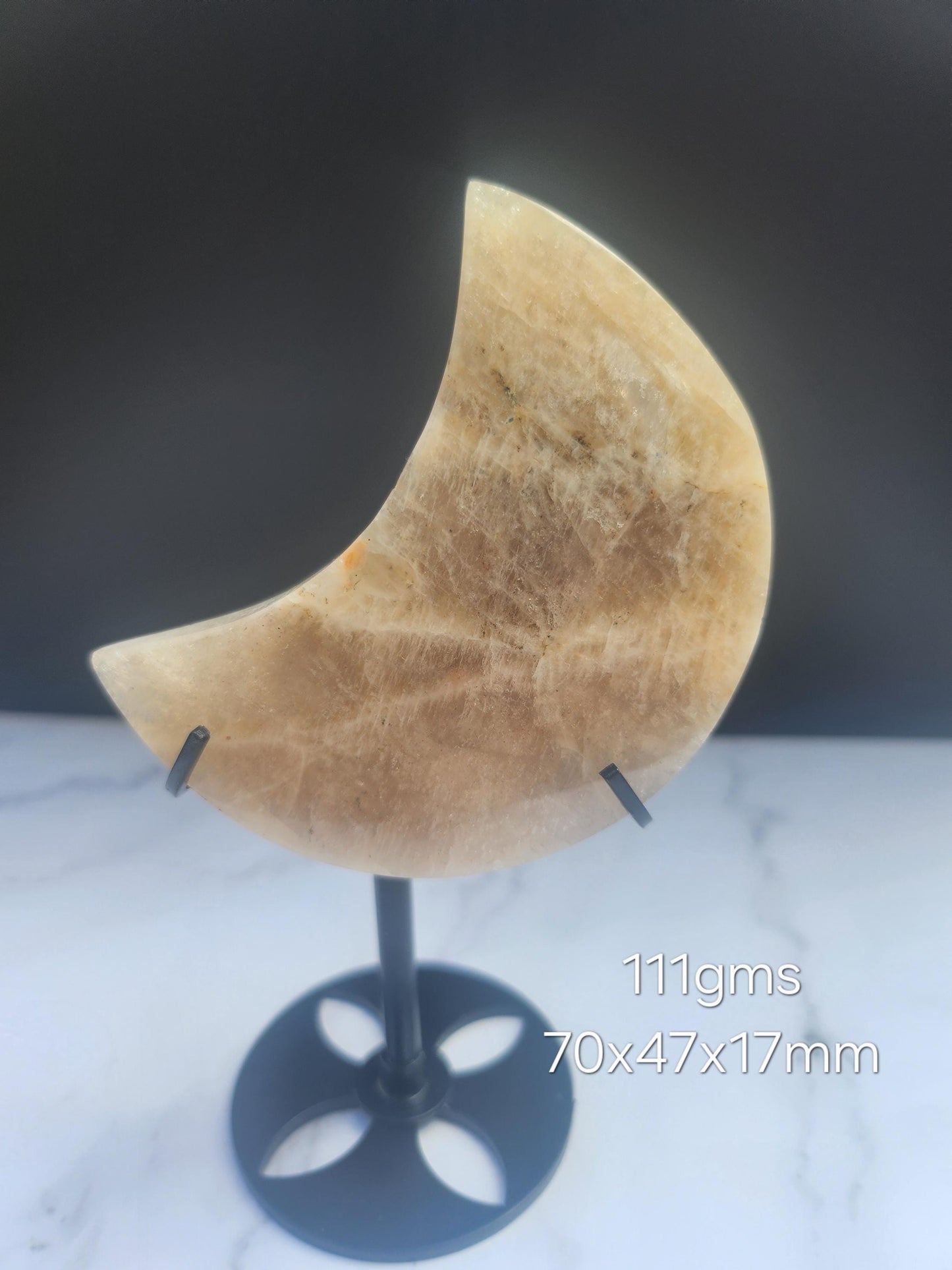 Flashy Peach Moonstone Moon Carving