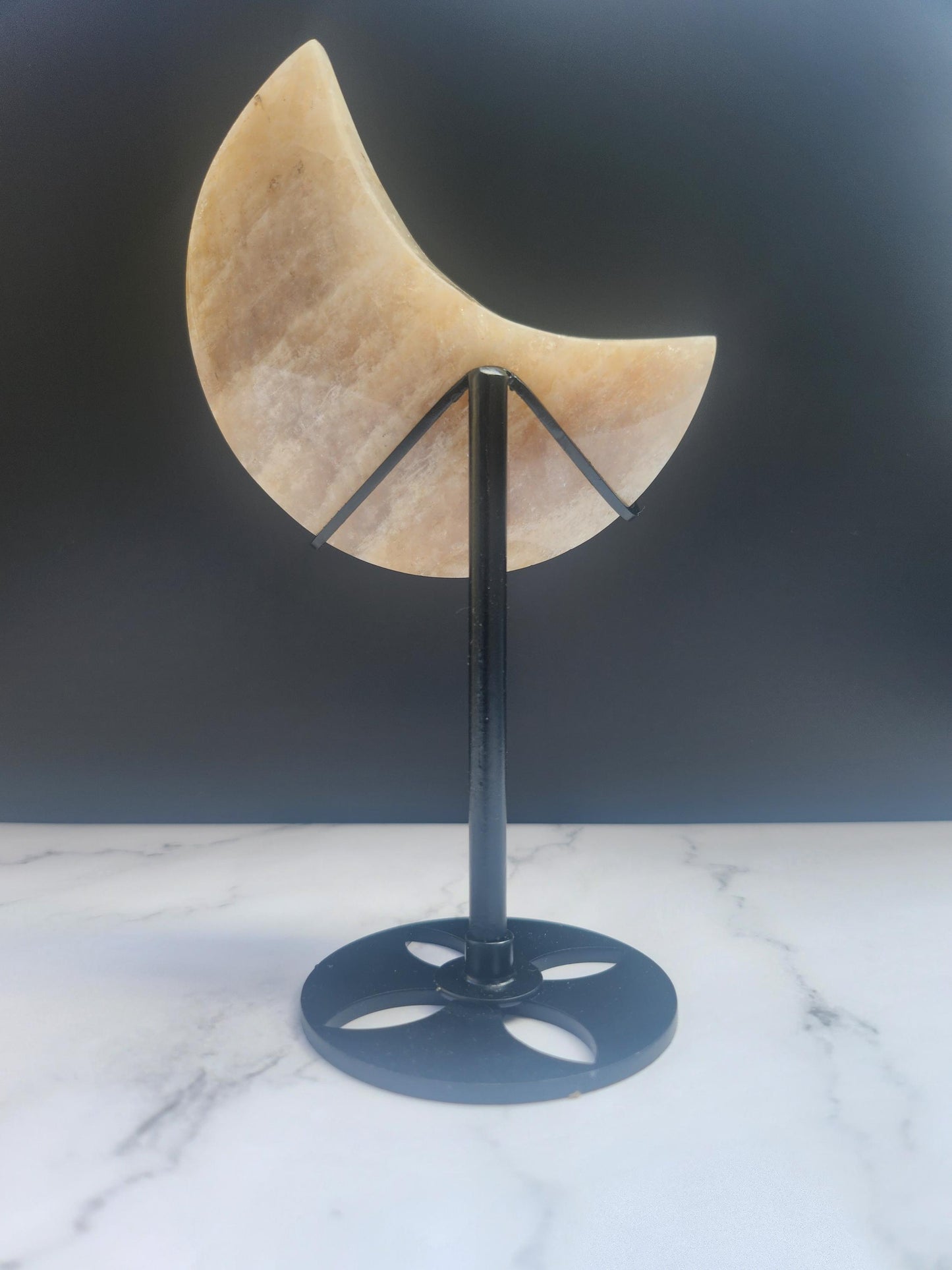 Flashy Peach Moonstone Moon Carving