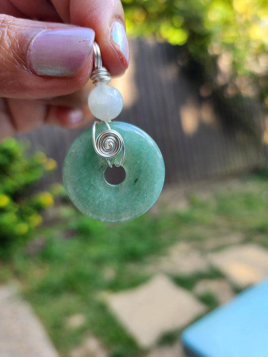 Green Aventurine and Moonstone Bead Pendant