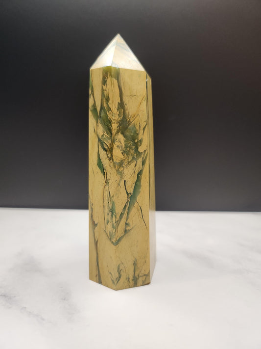 Large Chrysophrase in Yellow Jasper Obelisk/Tower