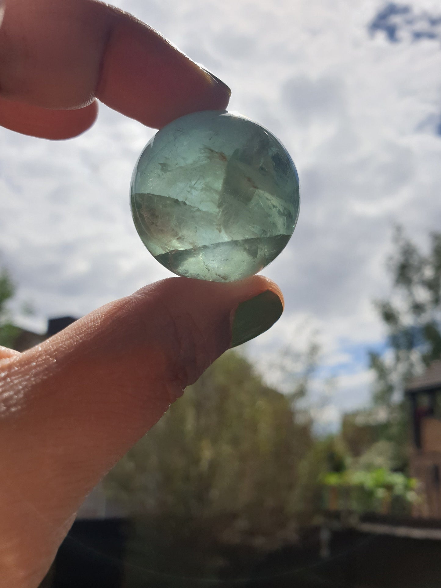 Green Flourite Sphere with Rainbows