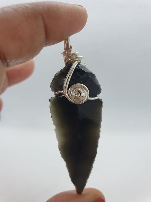 Black Obsidian Arrowhead Protection Pendant