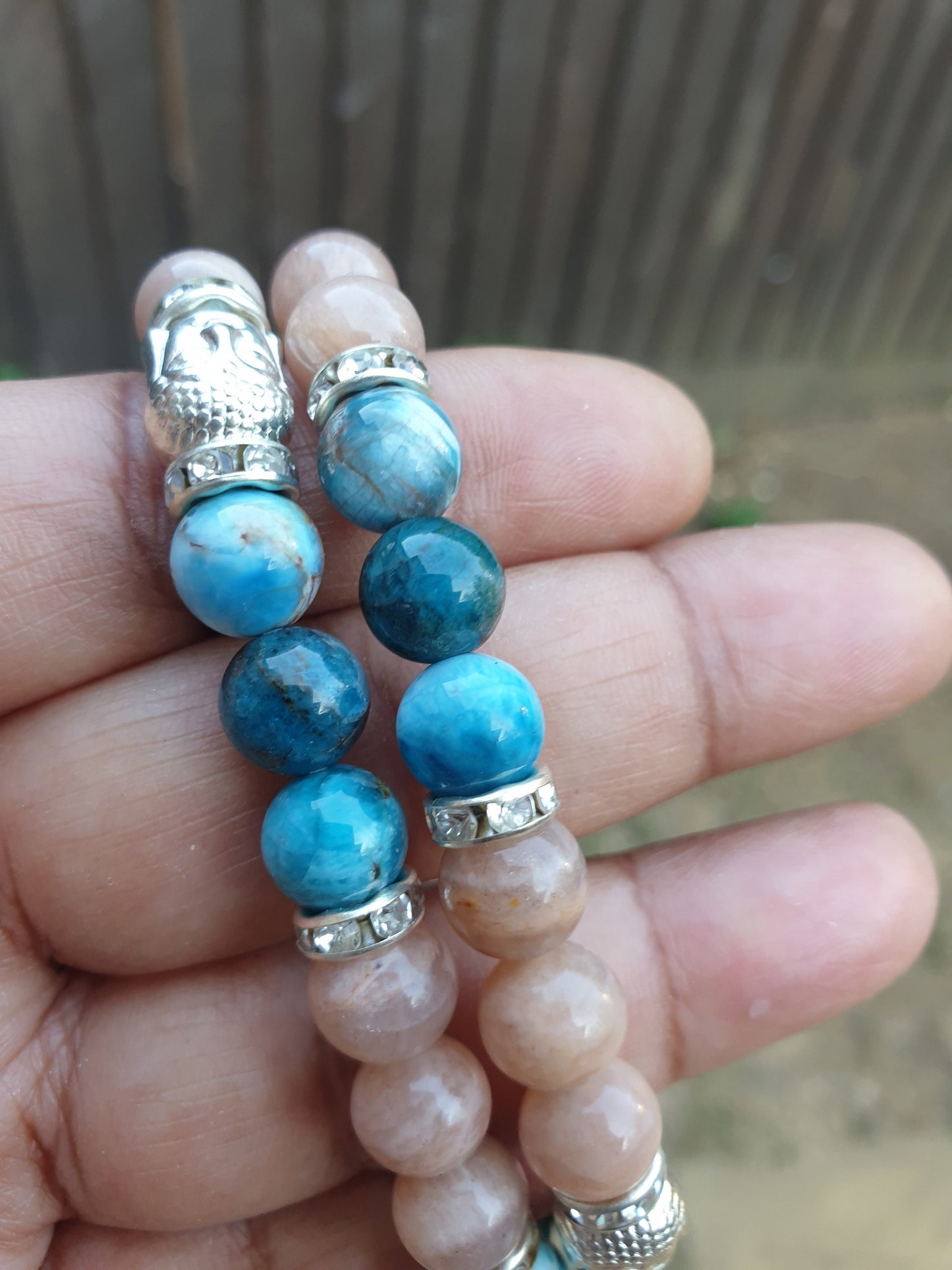 Sunstone & Blue Apatite Crystal Bracelets
