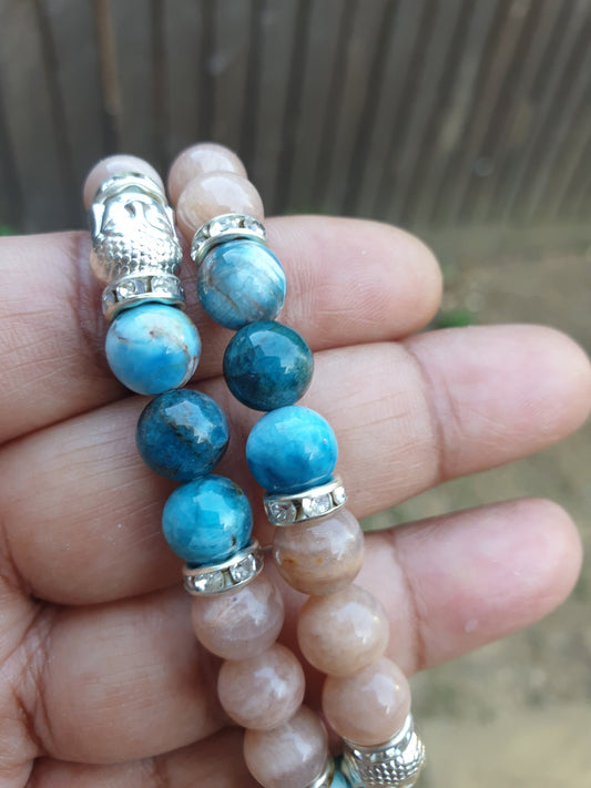 Sunstone & Blue Apatite Crystal Bracelets
