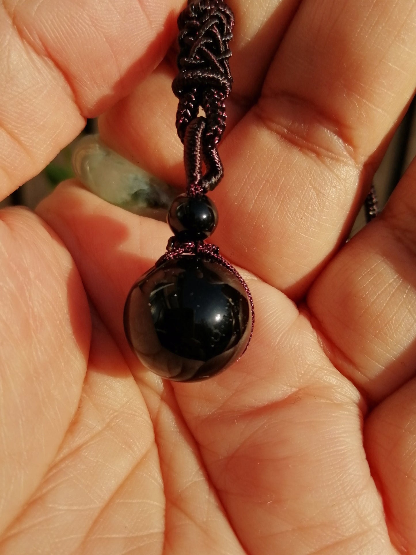 Black Obsidian Mini Sphere Protection Macrame Pendant
