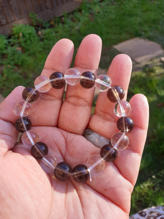 Clear and Smoky Quartz 10mm Bracelet