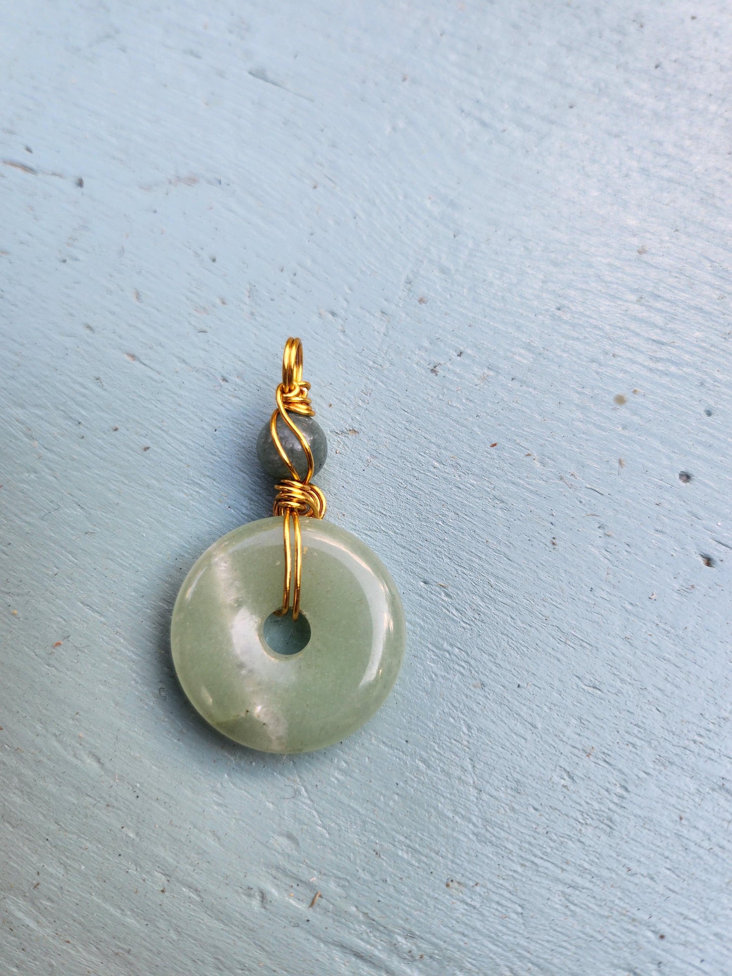Green Aventurine Donut and Burmese Jade Bead Pendant