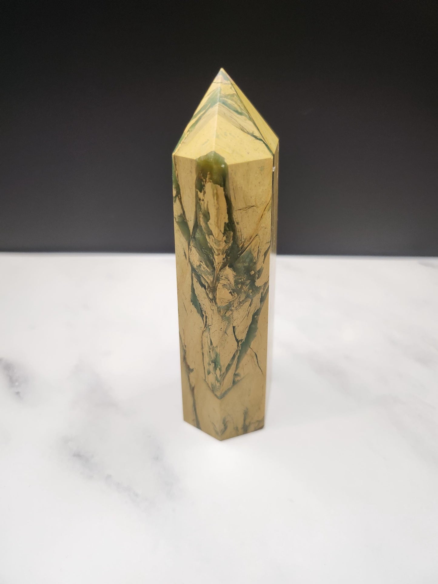 Large Chrysophrase in Yellow Jasper Obelisk/Tower