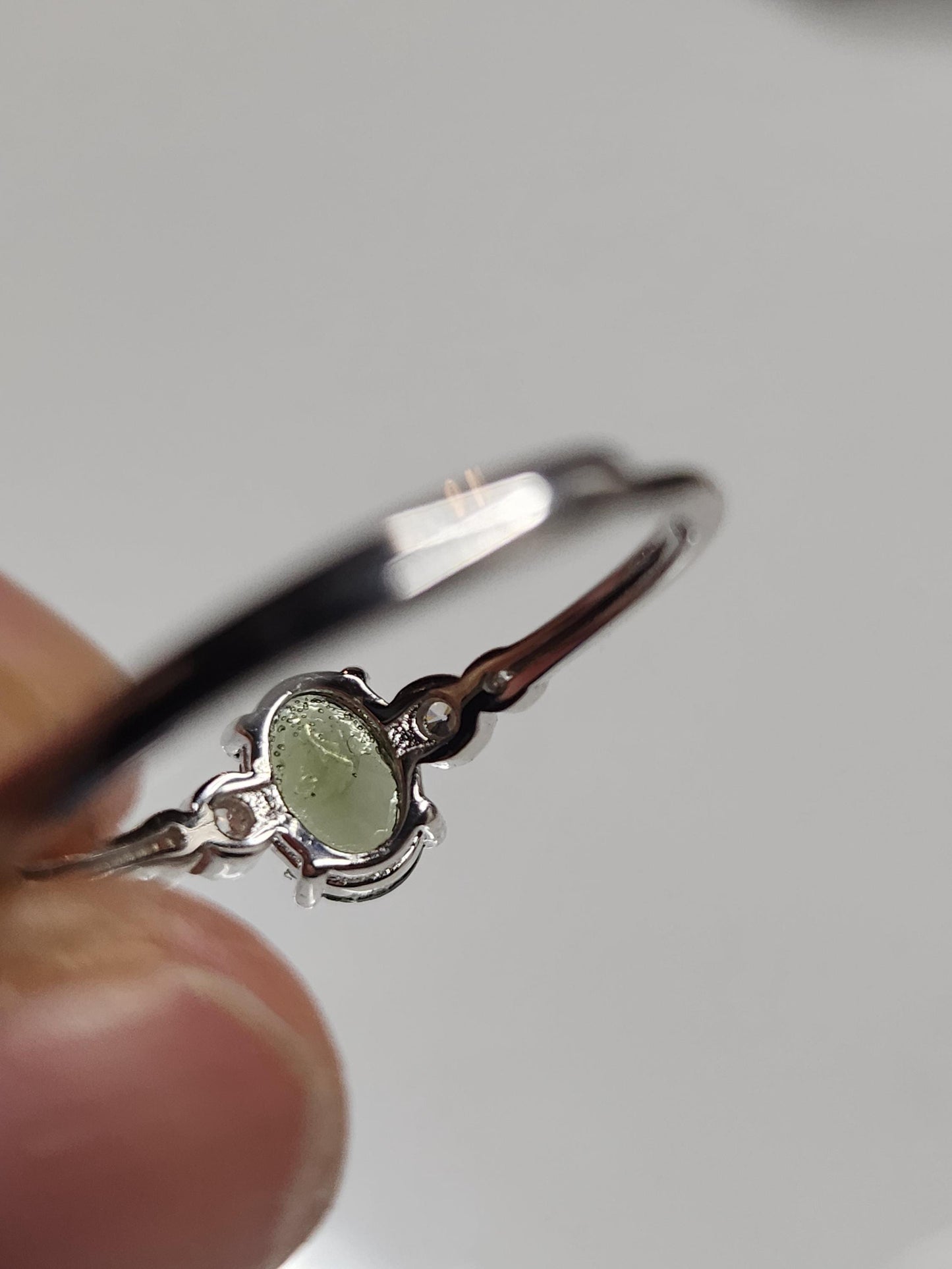 High Quality Moldavite 925 Silver Ring with Cubic Zirconias