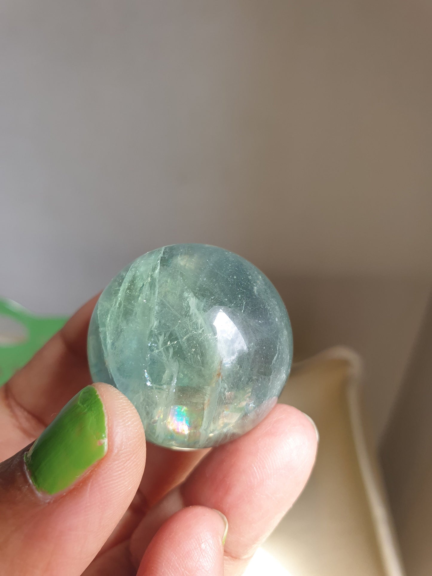 Green Flourite Sphere with Rainbows