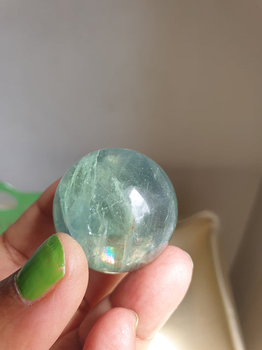 Green Flourite Sphere with Rainbows