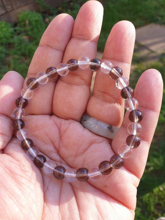 Clear and Smoky Quartz 6mm Bracelet