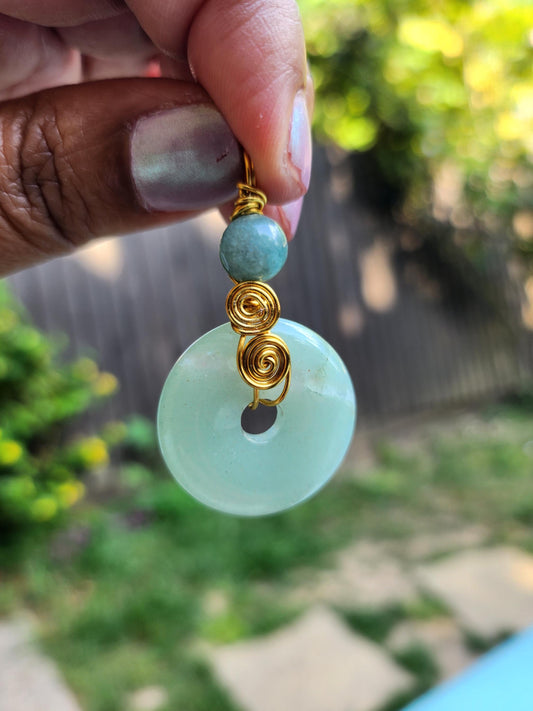 Green Aventurine Donut and Burmese Jade Bead Pendant