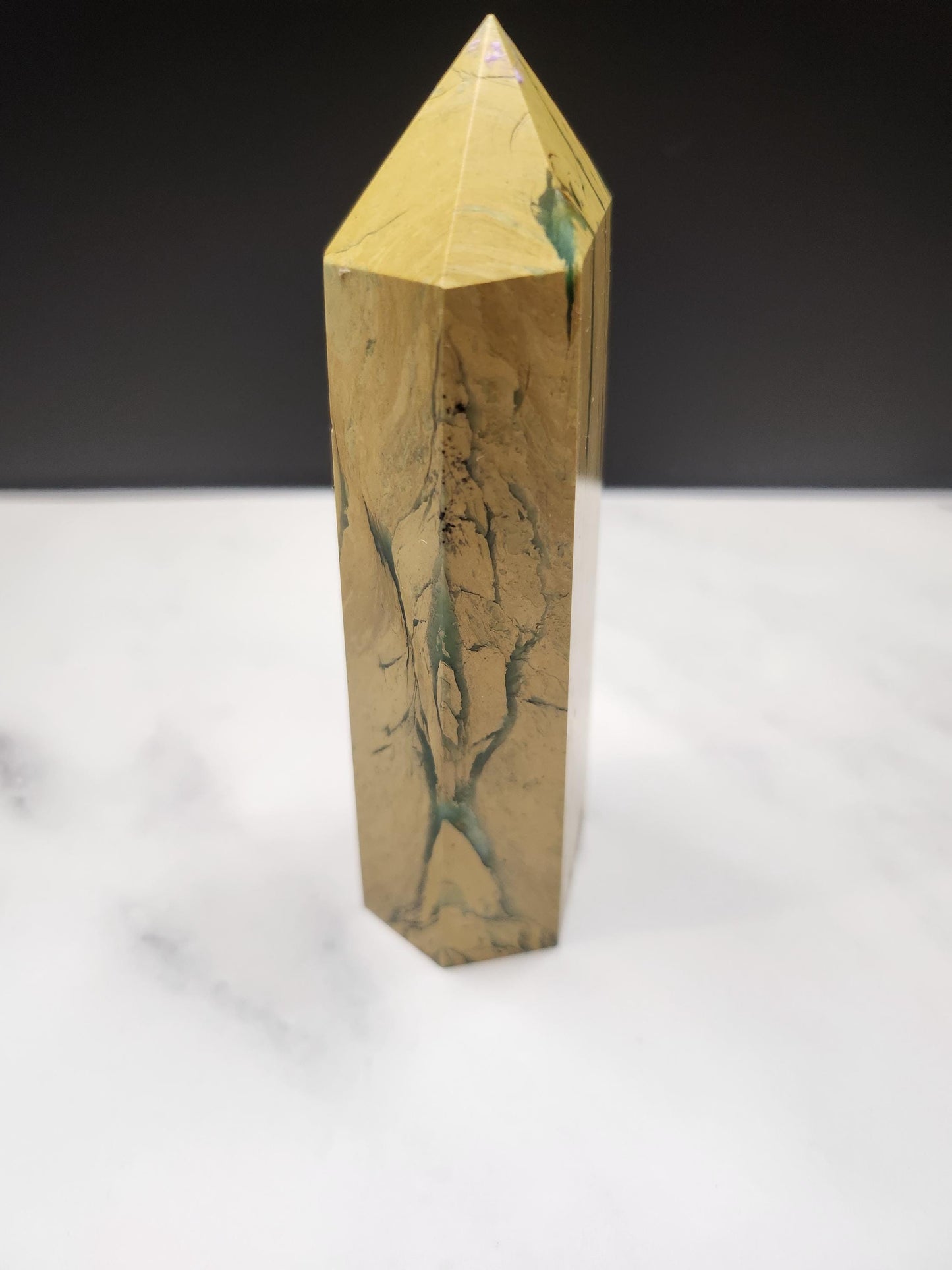 Large Chrysophrase in Yellow Jasper Obelisk/Tower