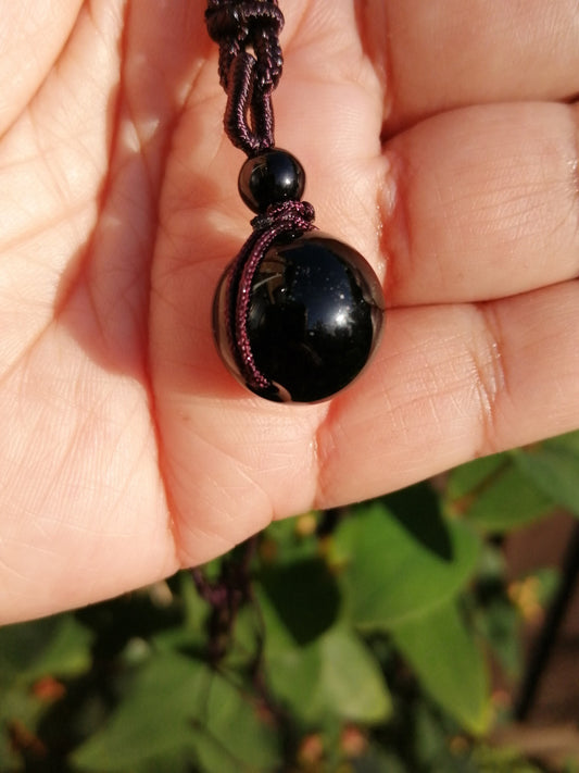 Black Obsidian Mini Sphere Protection Macrame Pendant