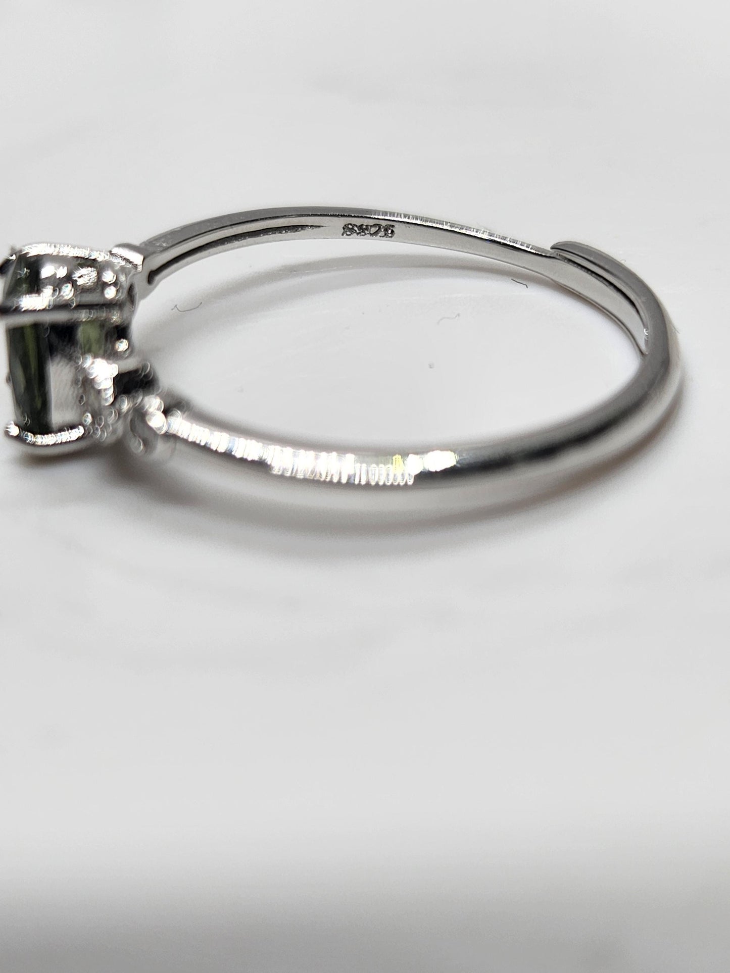 High Quality Moldavite 925 Silver Ring with Cubic Zirconias