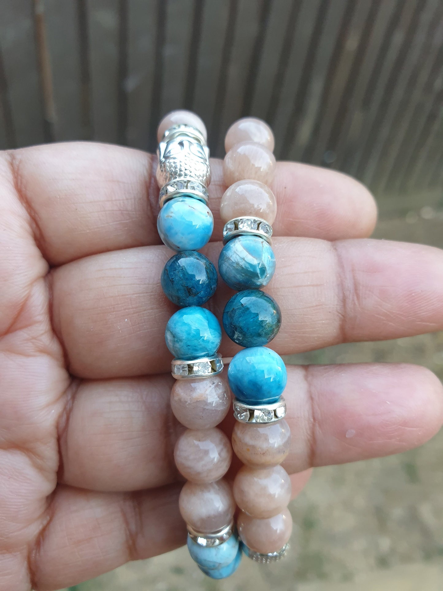 Sunstone & Blue Apatite Crystal Bracelets
