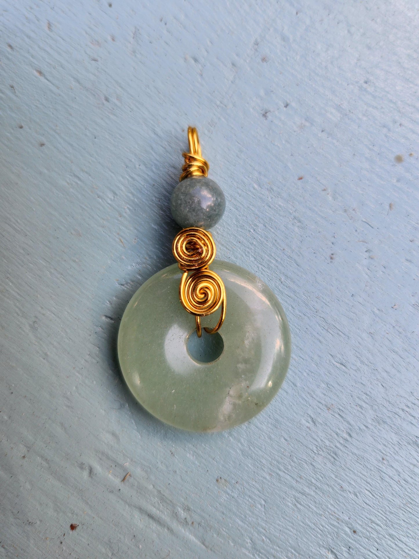 Green Aventurine Donut and Burmese Jade Bead Pendant