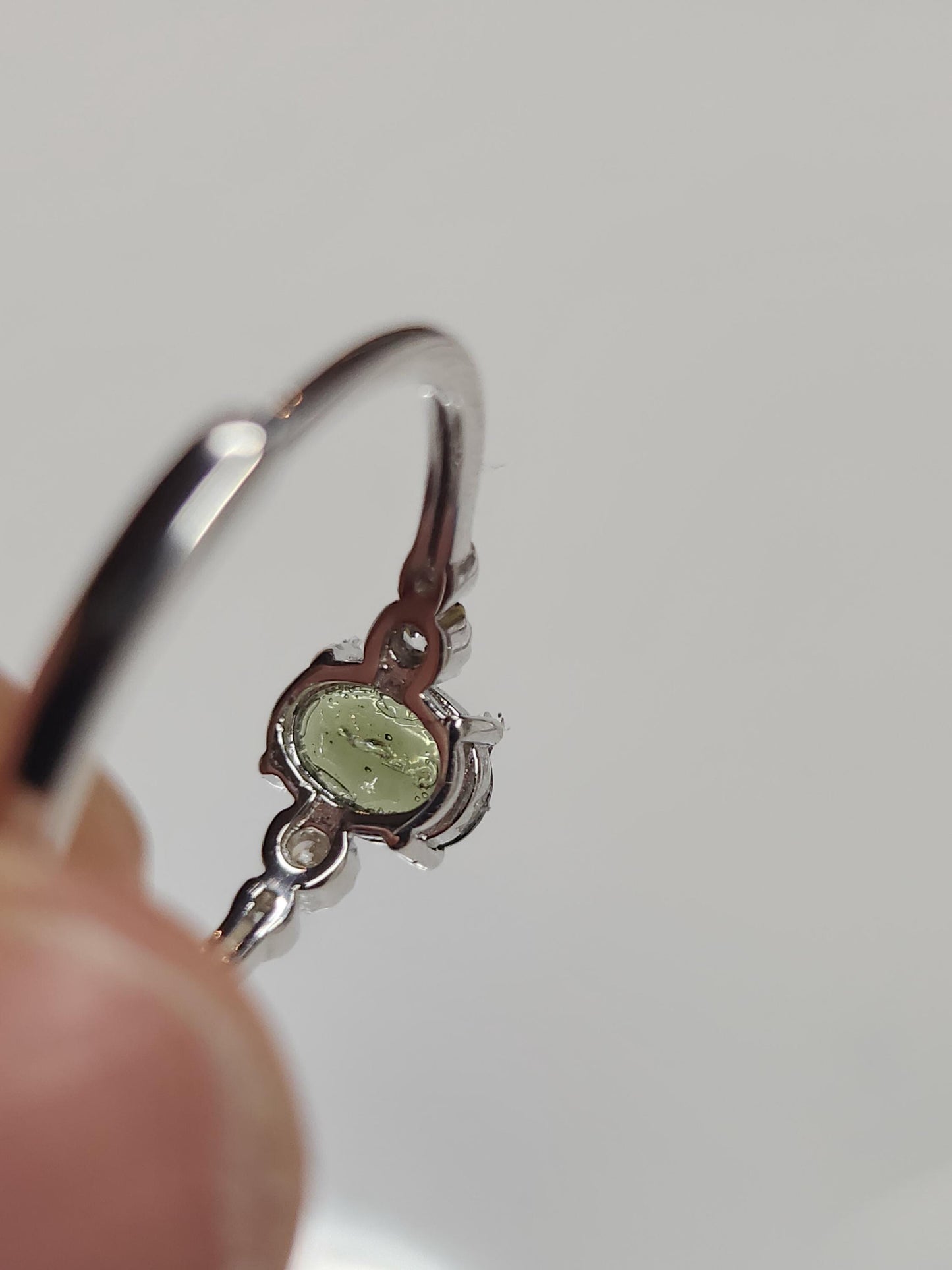 High Quality Moldavite 925 Silver Ring with Cubic Zirconias